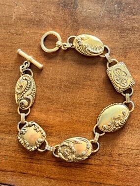 Vintage Ornate Gold-Tone Toggle Bracelet | Embossed Statement Jewelry